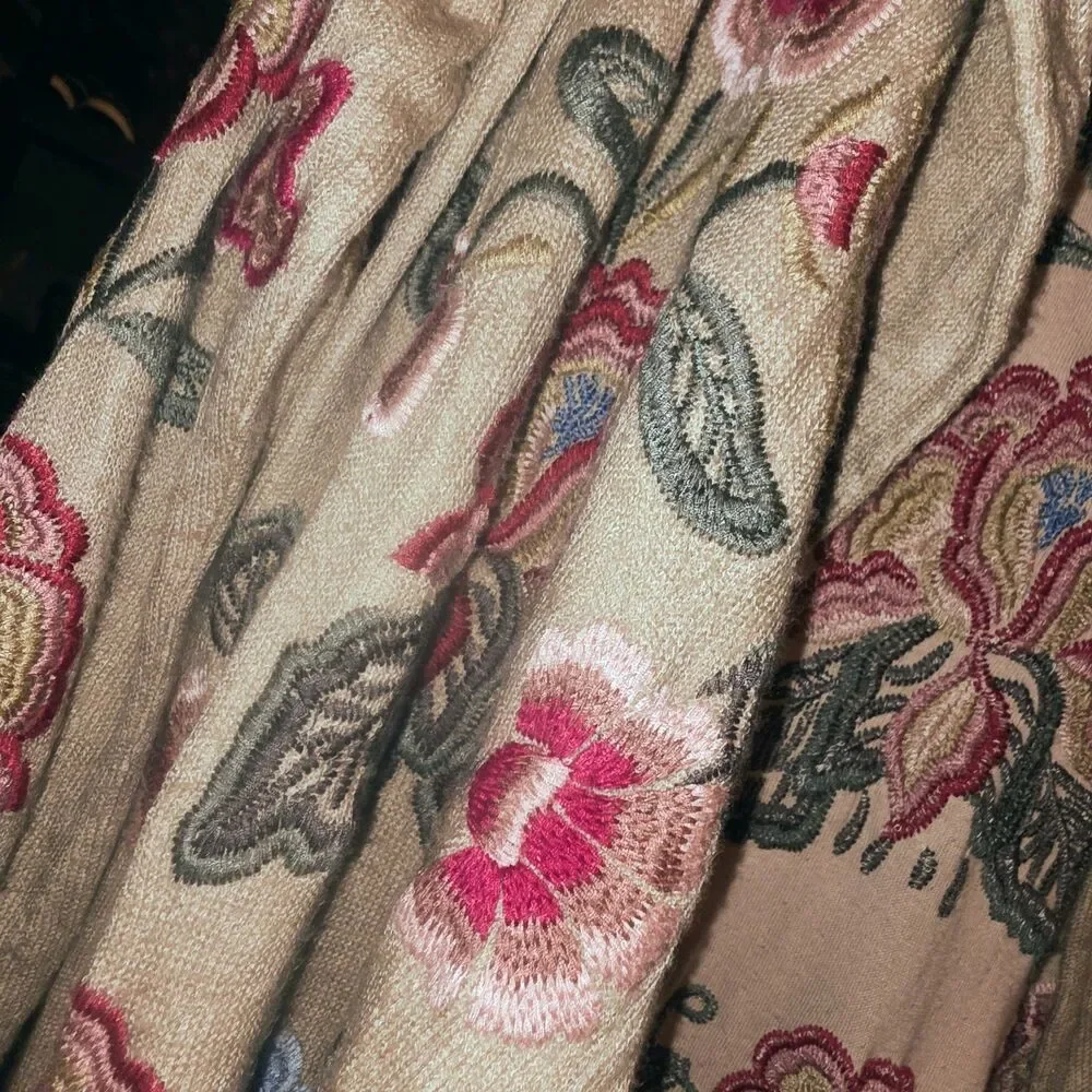 JOHNNY WAS BIYA Sz S Floral Embroidered Open Front Hood Cardigan Duster Sweater